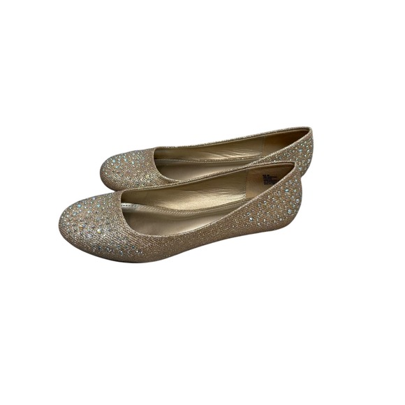 Hot Cakes Gold Glitter Rhinestone Embellished Ballet Flats Shoes - Picture 4 of 7